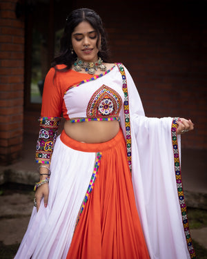 Hanch Navratri Orange White Arches Patch Work Lehenga Set