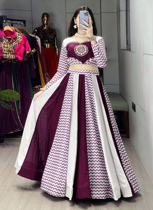 Hanch Navratri Wine White Jogni Lehenga Set