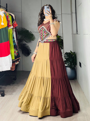 Hanch Navratri Brown Beige Brownie Lehenga Set