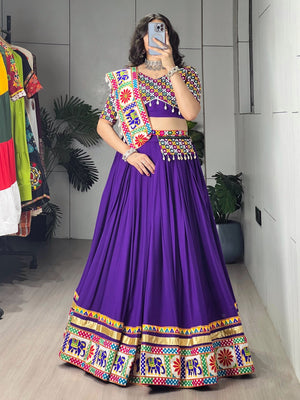 Hanch Navratri Purple White Shyama Lehenga Set