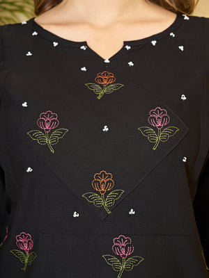 Hanch Heavy Rayon Embroidered Co-Ords Set – Black