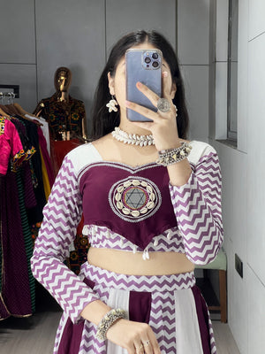 Hanch Navratri Wine White Jogni Lehenga Set