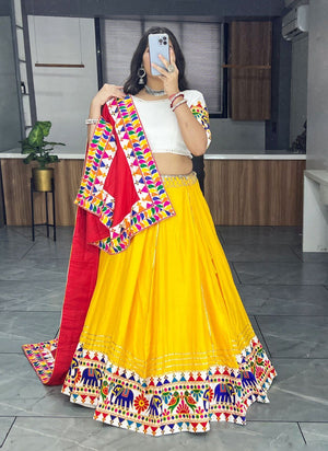 Hanch Navratri Yellow Red Lehenga Set