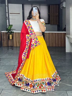 Hanch Navratri Yellow Red Lehenga Set