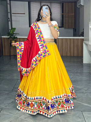 Hanch Navratri Yellow Red Lehenga Set