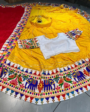 Hanch Navratri Yellow Red Lehenga Set