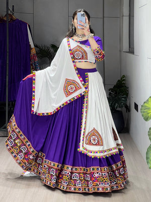 Hanch Navratri Purple White Arches Patch Work Lehenga Set