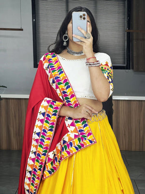 Hanch Navratri Yellow Red Lehenga Set