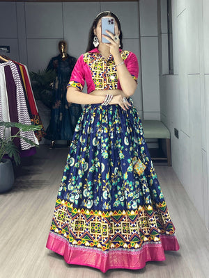 Hanch Navratri Navy Blue Floral Lehenga Set