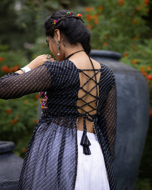 Hanch Navratri Black Kurti Lehenga Set