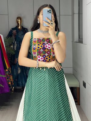 Hanch Navratri Green Kurti Lehenga Set