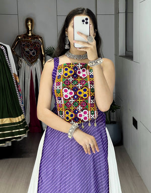Hanch Navratri Purple Kurti Lehenga Set