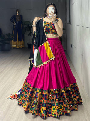 Hanch Navratri Rani Pink Gamthi Mirror Work Lehenga Set