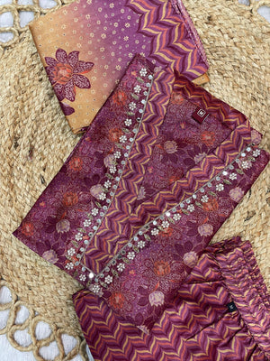 Hanch Zarna Silk Embroidered Straight Kurti Set – Wine Purple