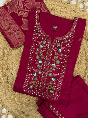 Hanch Pure Viscose Mango Silk Embroidered Straight Kurti Set – Rani