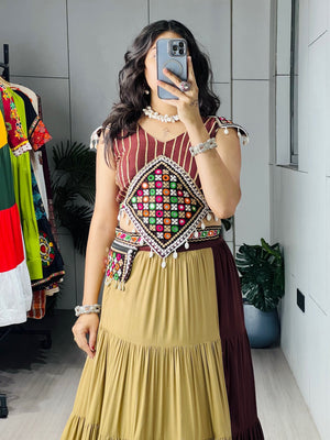 Hanch Navratri Brown Beige Brownie Lehenga Set