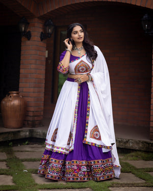 Hanch Navratri Purple White Arches Patch Work Lehenga Set