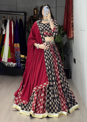 Hanch Navratri Black Satira Lehenga Set