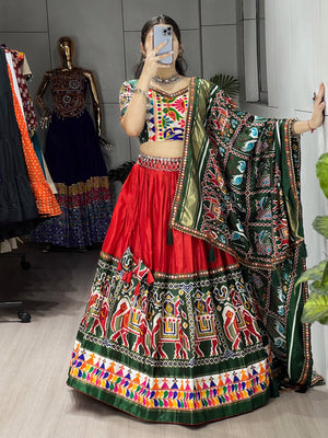 Hanch Navratri Red Patola Lehenga Set - Blouse Unstitched