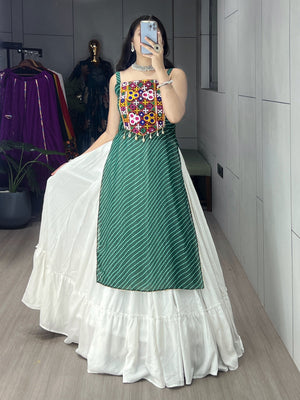 Hanch Navratri Green Kurti Lehenga Set