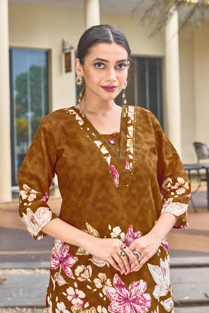 Hanch Pure Cotton Printed Co-Ords Set – Orange Brown
