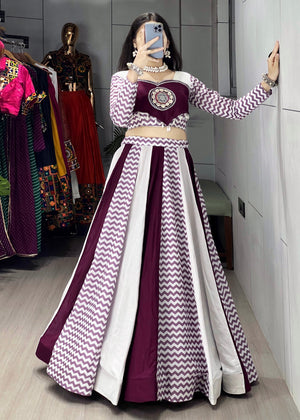 Hanch Navratri Wine White Jogni Lehenga Set