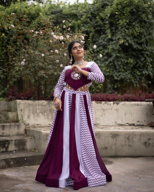 Hanch Navratri Wine White Jogni Lehenga Set