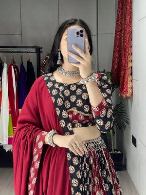 Hanch Navratri Black Satira Lehenga Set
