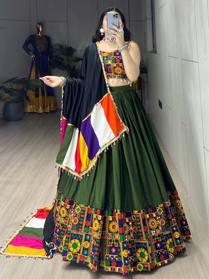 Hanch Navratri Mehendi Gamthi Mirror Work Lehenga Set