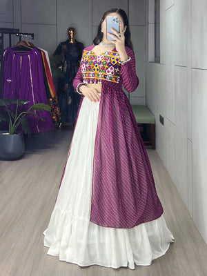 Hanch Navratri Wine Kurti Lehenga Set