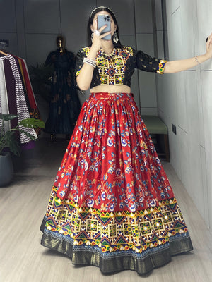 Navratri Black Floral Lehenga Set