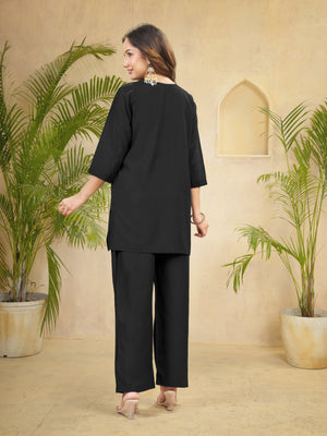 Hanch Heavy Rayon Embroidered Co-Ords Set – Black