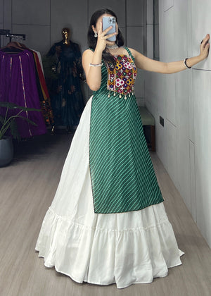 Hanch Navratri Green Kurti Lehenga Set