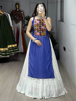 Hanch Navratri Royal Blue Kurti Lehenga Set