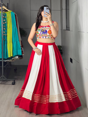 Hanch Navratri Red White Laal Leher Lehenga Set
