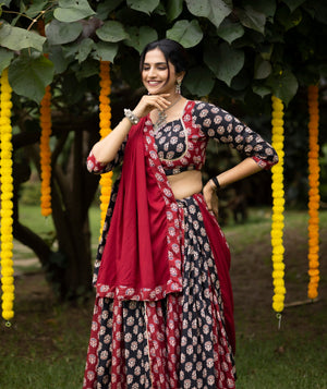 Hanch Navratri Black Satira Lehenga Set
