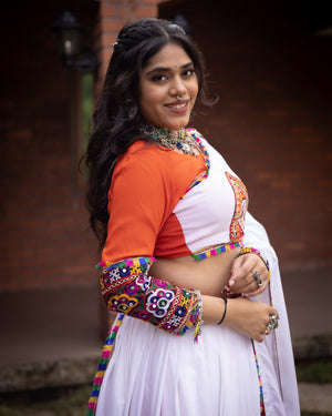 Hanch Navratri Orange White Arches Patch Work Lehenga Set