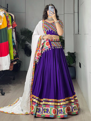 Hanch Navratri Purple White Shyama Lehenga Set