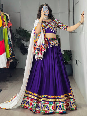 Hanch Navratri Purple White Shyama Lehenga Set