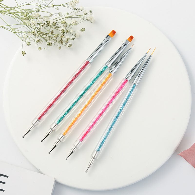 5Pcs Nail Art Brushes, I Side Dotting And 1 Side Liner Brush.