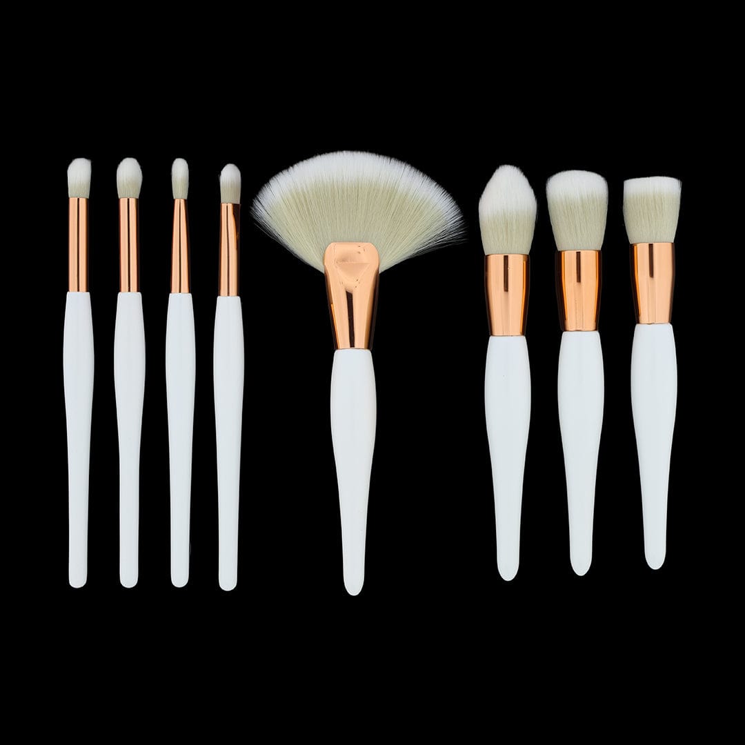 8 in 1 Makeup Art brush set with white handle