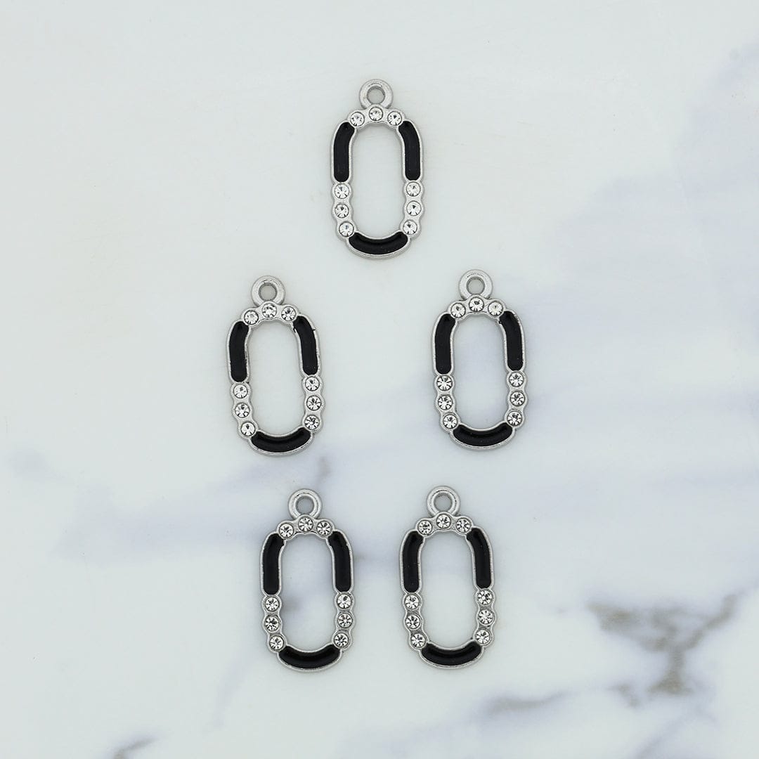 5Pcs Capsule Shape Charm Bezels With Black Enamel.