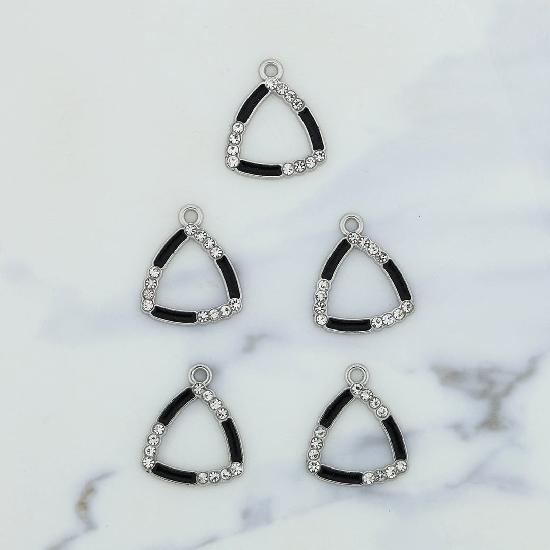 5Pcs Triangle Shape Charm Bezels With Black Enamel.