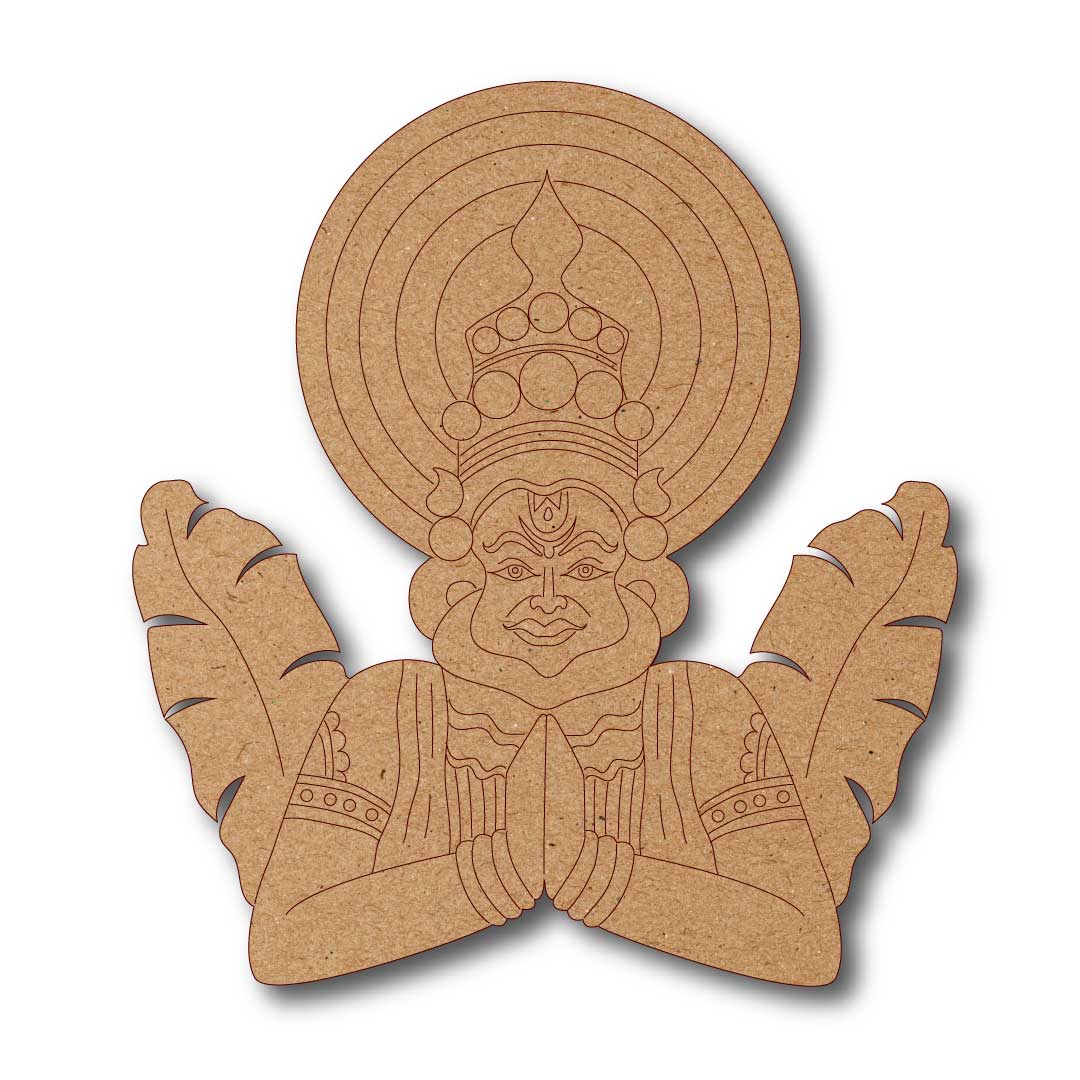 Wooden Vanakkam Cutout – Traditional Kerala Kathakali Art