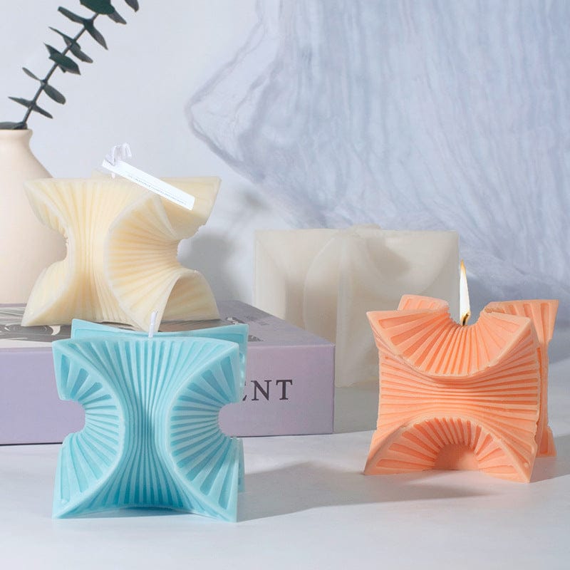 Square Geometric Ribbed Cube Candle Handmade Mould