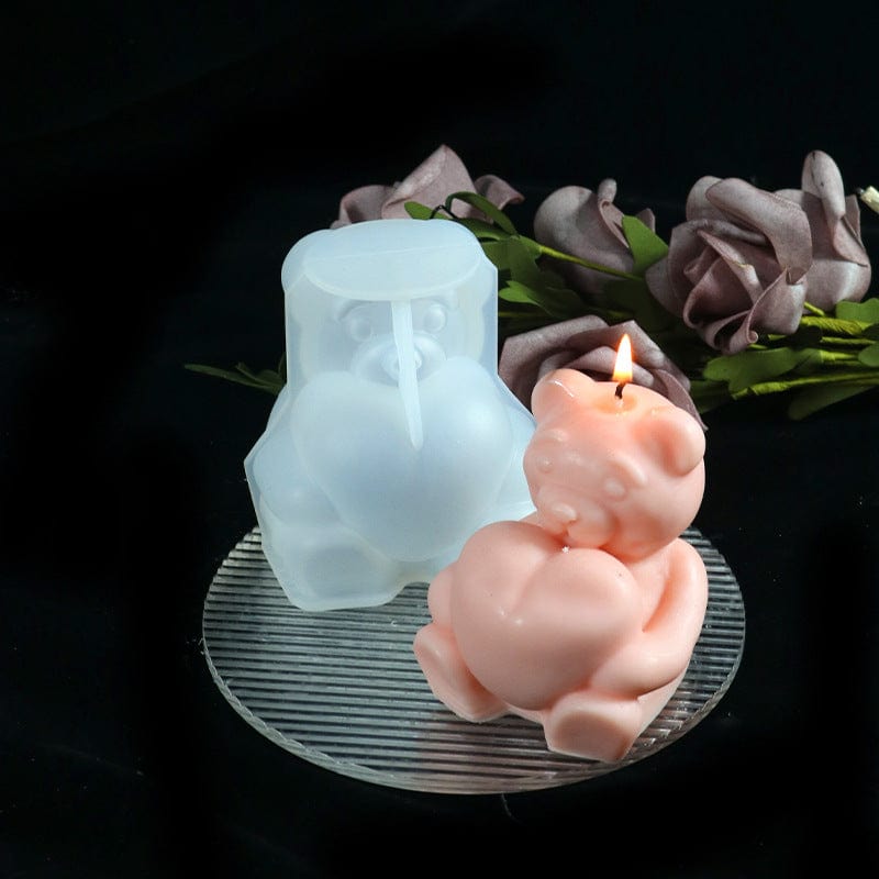 Sitting Bear With Heart Candle Mould