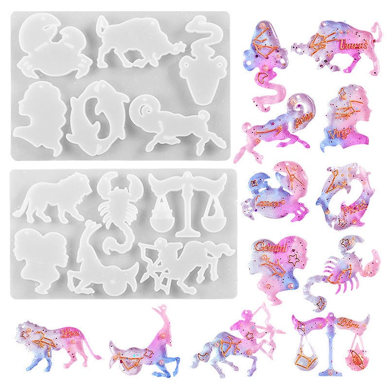 2 in 1 (Total 12 Cavity) Zodiac Sign Pendant & Key chain Mould
