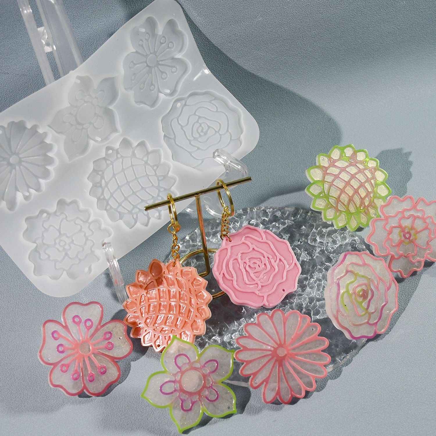 6 Cavity Floral Keychain & Pendant Mould