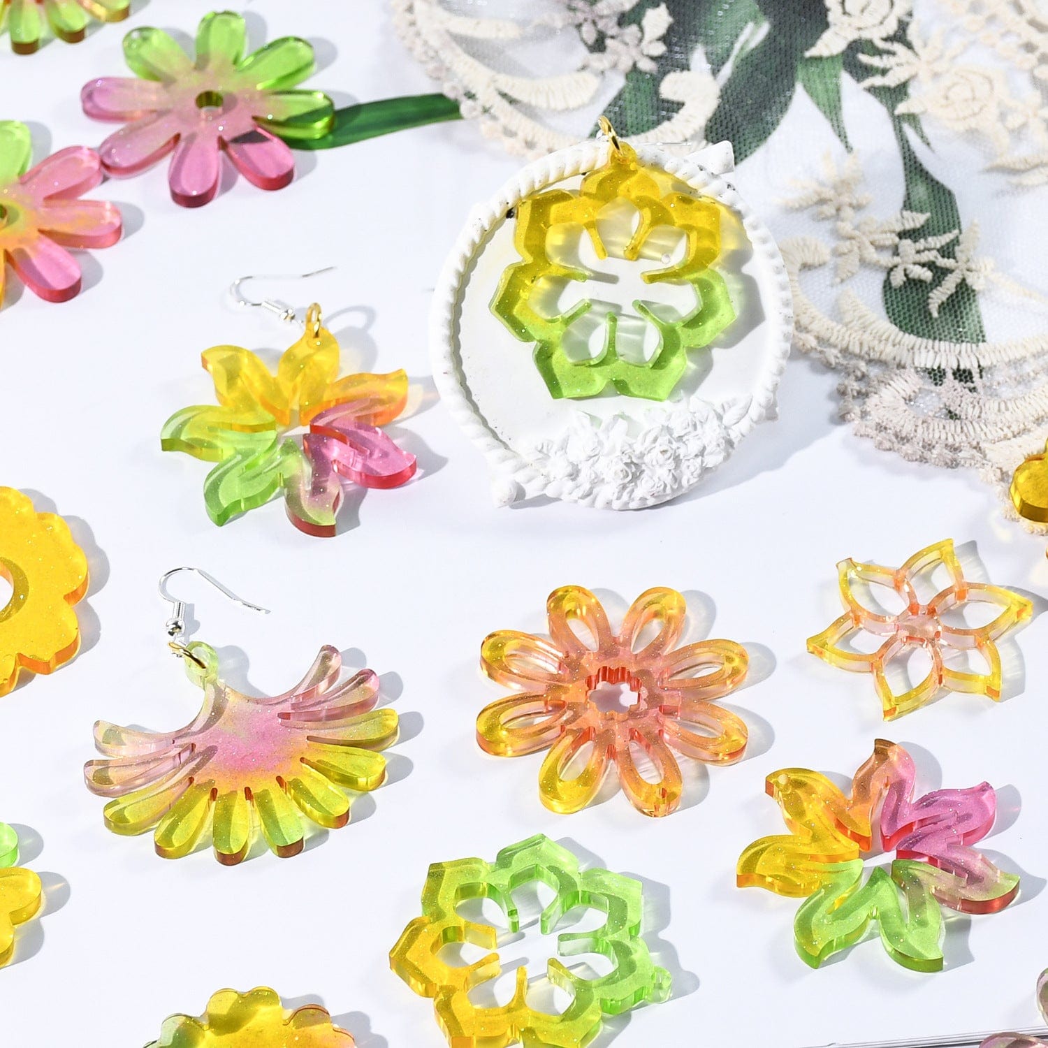 9 Cavity Floral Designs Earring,Pendant & Keychain Mould