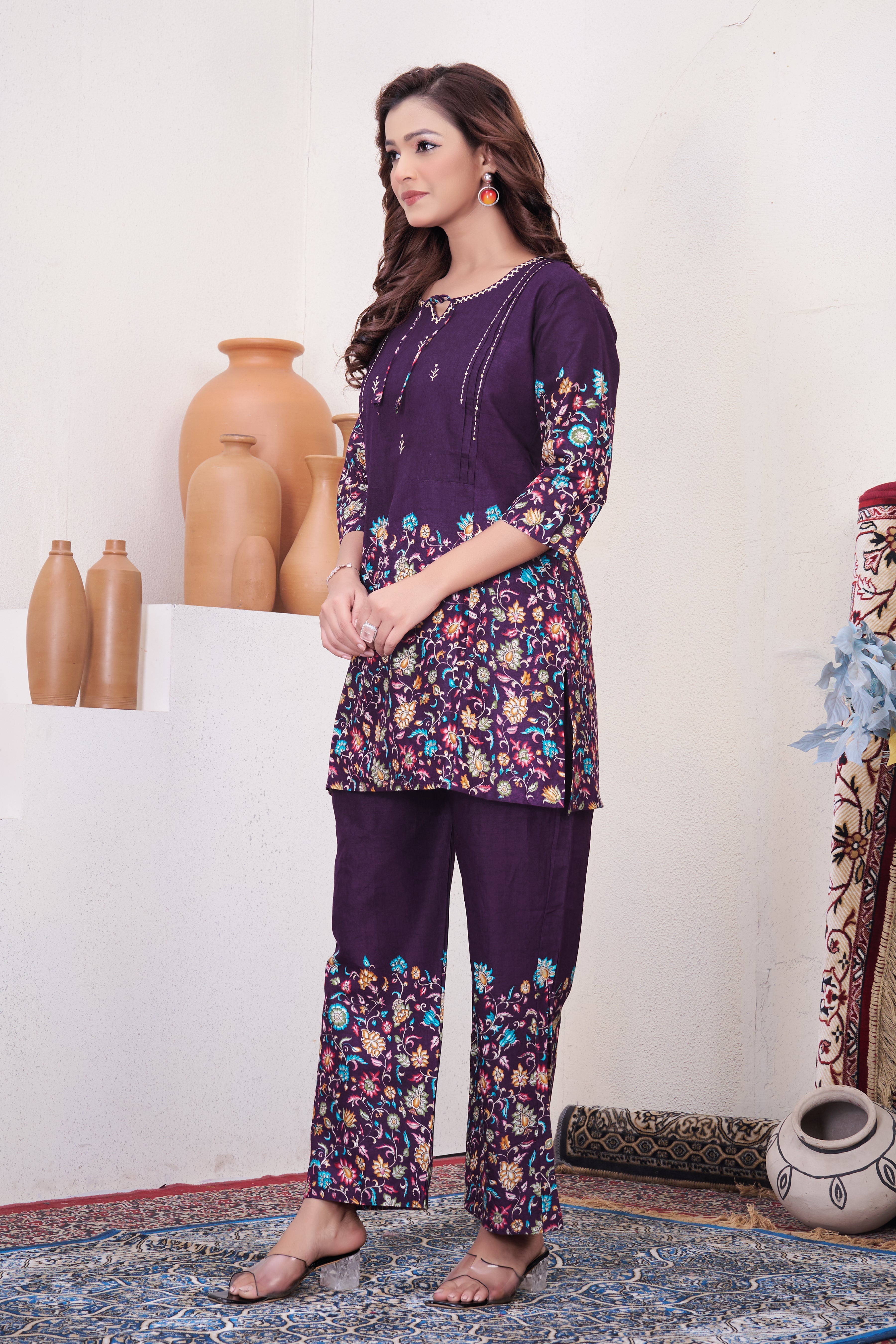 Hanch Pure Cotton Printed Co-Ords Set – Wine